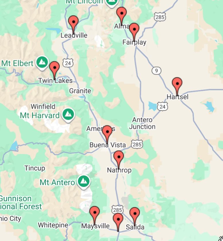 S & T Construction Coverage Area Map Colorado - Chaffee, Lake and Park County